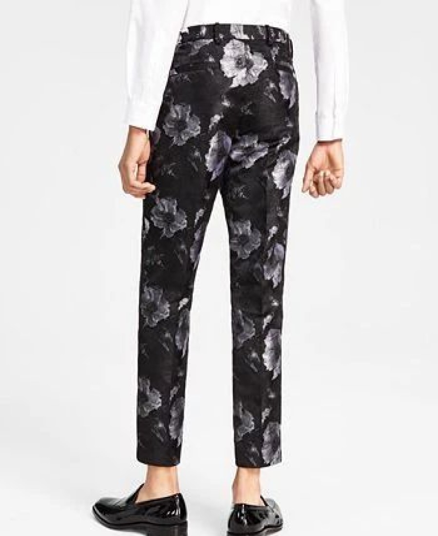 Pants * | Inc International Concepts Men'S Elm Slim-Fit Floral Jacquard Suit Pants, Created For Macy'S Deep Black