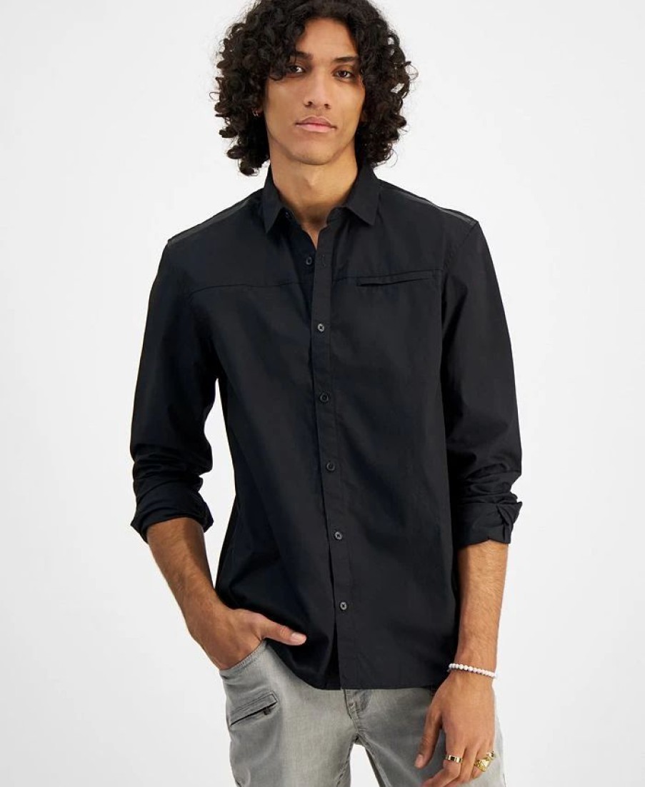 Casual Button-Down Shirts * | Inc International Concepts .N.C. International Concepts Men'S Regular-Fit Shirt With Faux-Leather Trim, Created For Macy'S