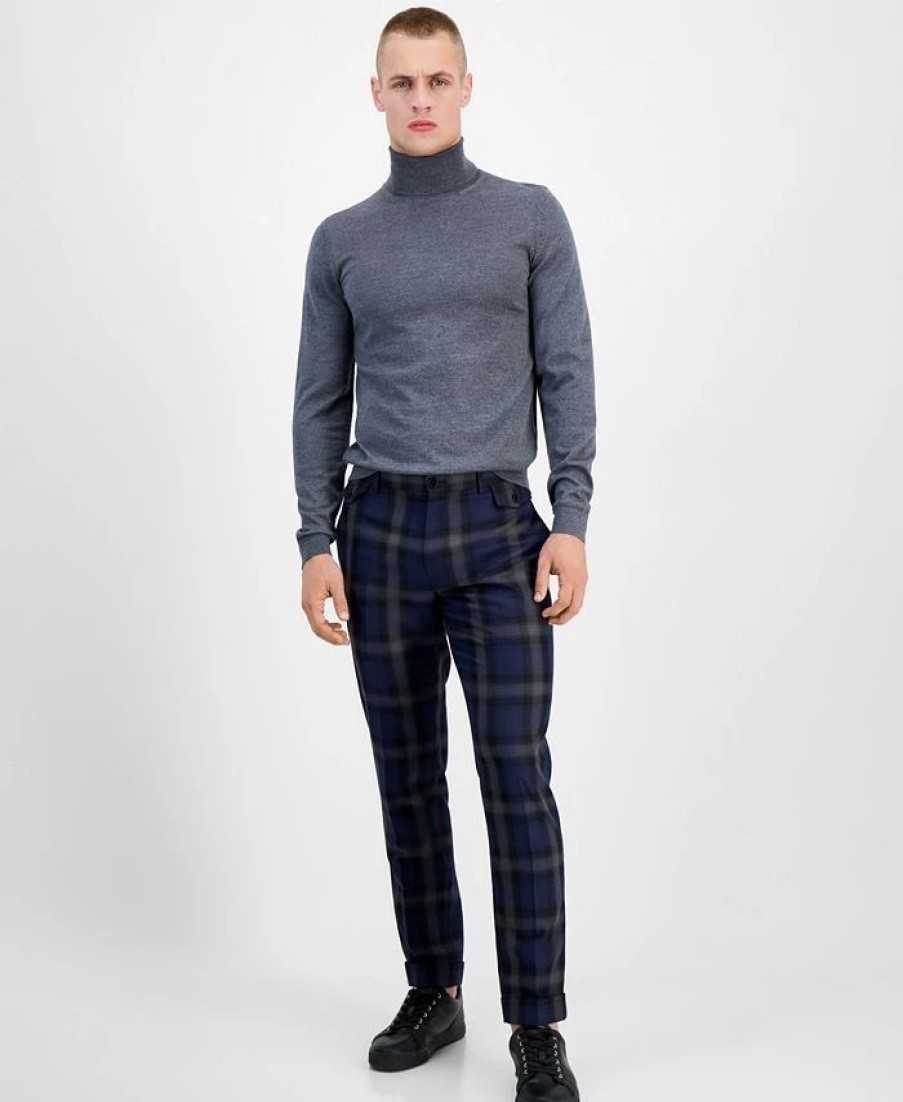 Pants * | Inc International Concepts Men'S Slim-Fit Shadow Plaid Suit Pants, Created For Macy'S Navy Combo