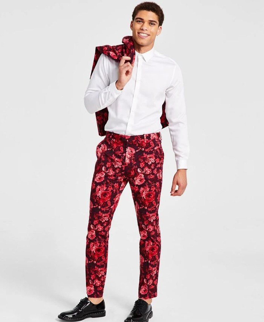 Pants * | Inc International Concepts Men'S Roscoe Slim-Fit Floral-Print Suit Pants, Created For Macy'S Port