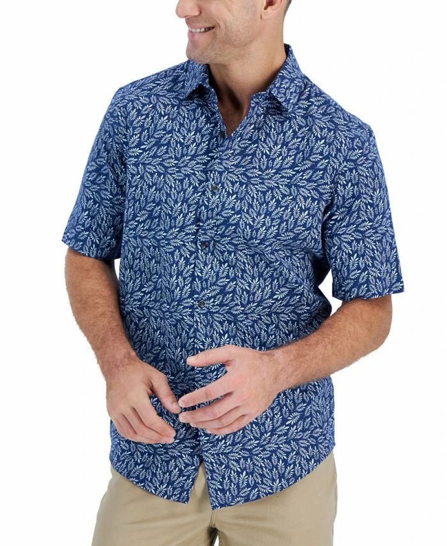 Casual Button-Down Shirts * | Alfani Men'S Short-Sleeve Meren Floral-Print Shirt, Created For Macy'S Blue Nite Escape