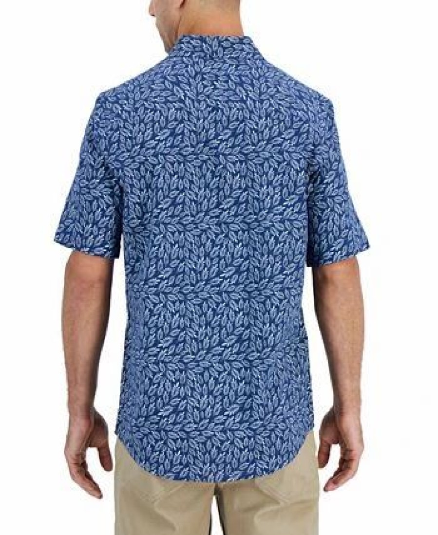 Casual Button-Down Shirts * | Alfani Men'S Short-Sleeve Meren Floral-Print Shirt, Created For Macy'S Blue Nite Escape