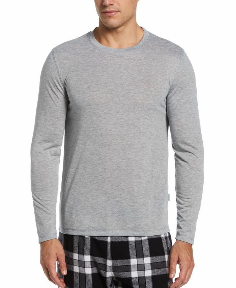 Pajamas & Robes * | Perry Ellis Portfolio Men'S Solid Long-Sleeve Pajama T-Shirt Light Grey