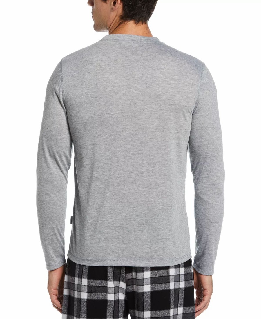 Pajamas & Robes * | Perry Ellis Portfolio Men'S Solid Long-Sleeve Pajama T-Shirt Light Grey