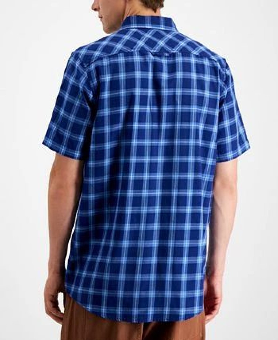 Casual Button-Down Shirts * | Sun + Stone Men'S Regular-Fit Plaid Shirt, Created For Macy'S Pompador Blue